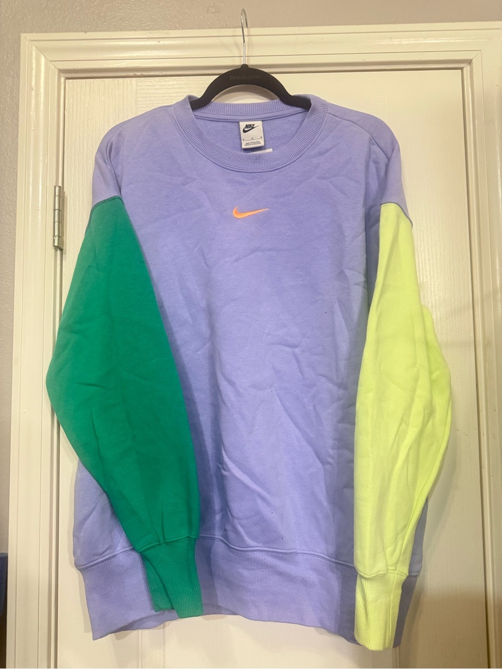 Nike Lavender Crewneck with Green and Yellow Sleeves